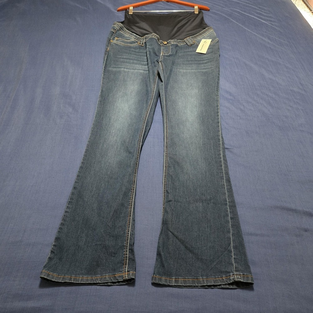 Oh! Mamma Bootcut Jeans Womens L Blue Medium Wash Maternity Panel Stretch Denim